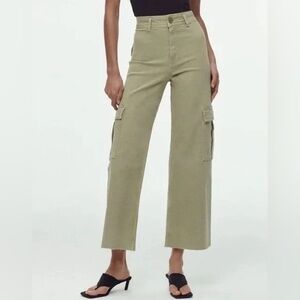 ZARA Marine Cargo Pants Olive Green Denim Wide Leg High Rise Size 2